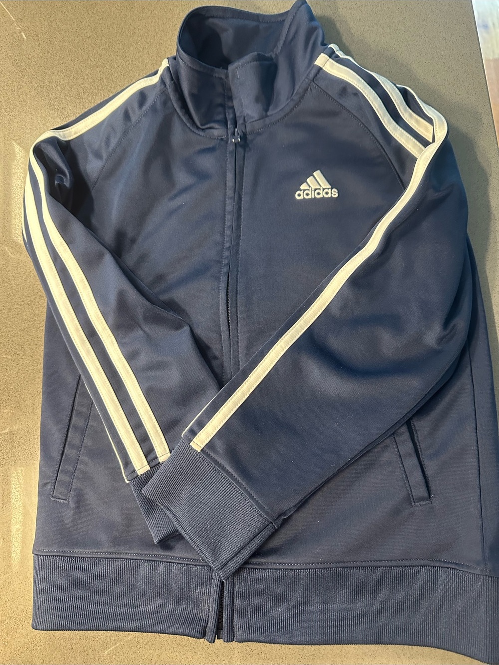 Adidas Navy Blue Zip-Up Track Jacket with White Stripes- boys